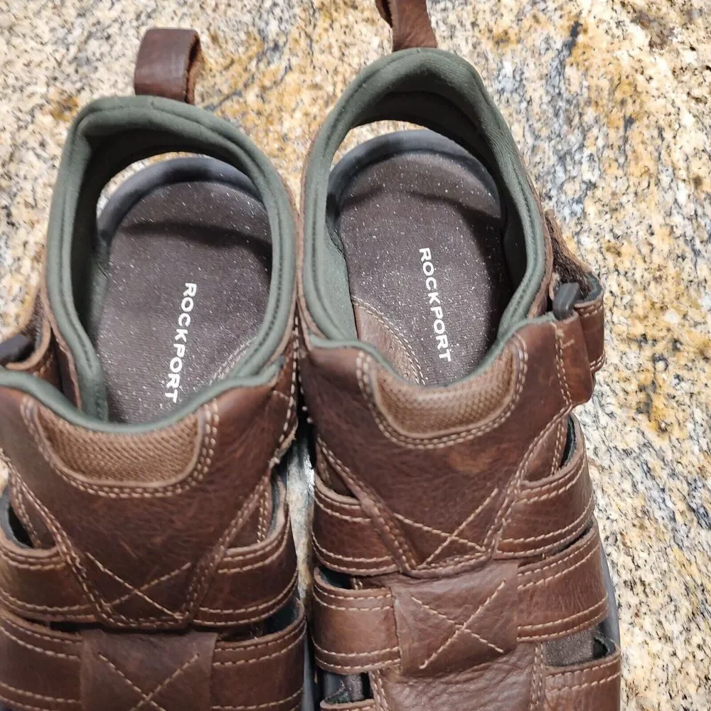 Rockport Rocklake Fisherman Sandals Brown Leather CI6849 Men's Size 8W EUC - Picture 11 of 12